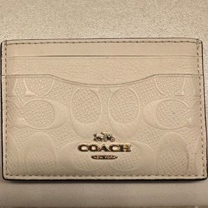 Coach Credit Card Holder Leather Crocco Cream/Grey(tinge) 5 slots + 1 in middle